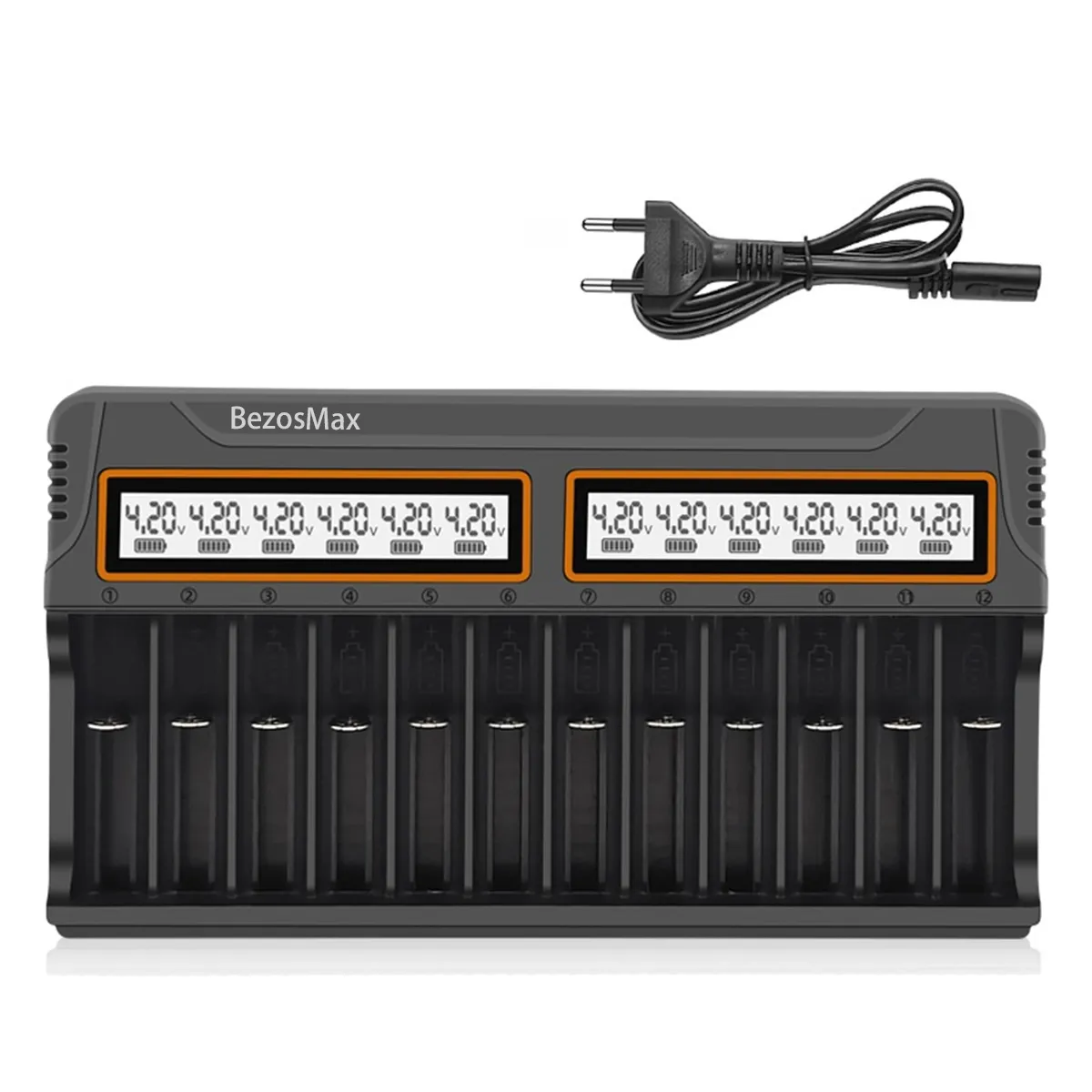 BezosMax AA AAA Battery Charger 12 Bay For Rechargeable Batteries