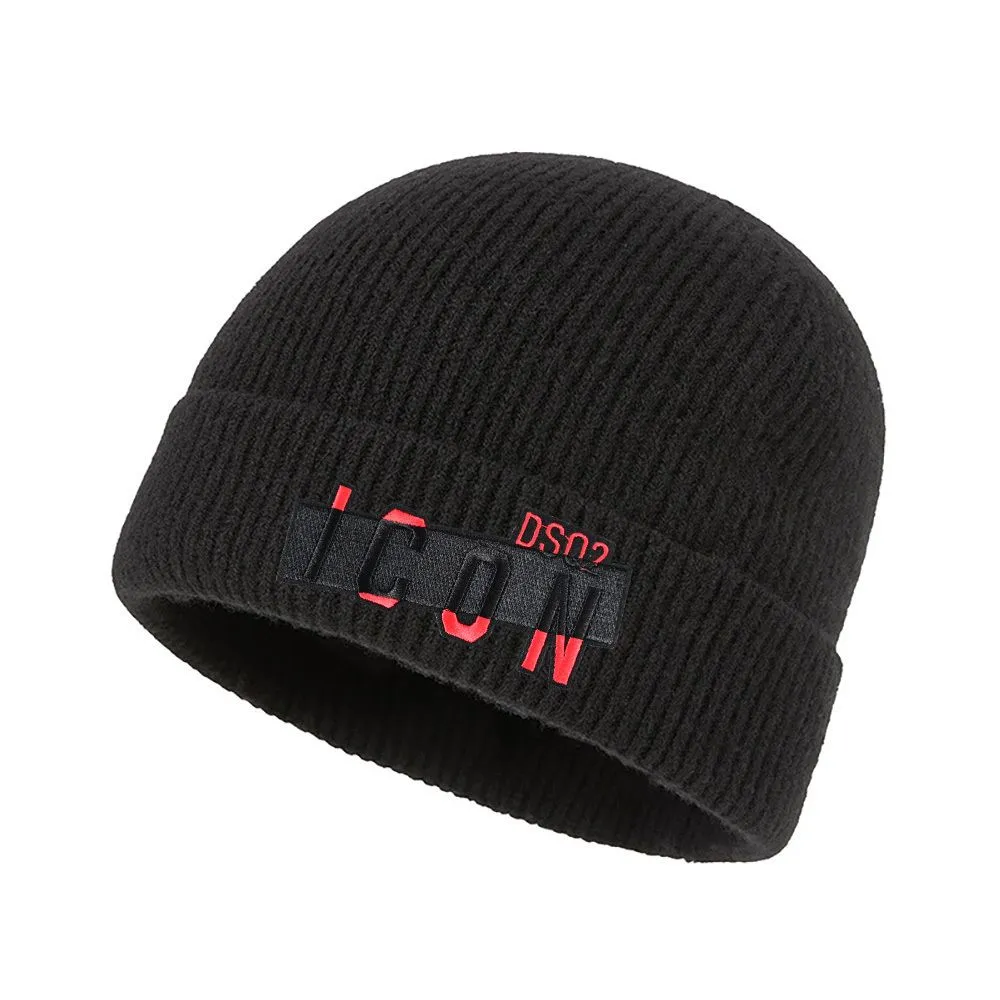 Icon Unisex Embroidery Beanie for Men and Women Knit Hat Winter Beanie - Black Red