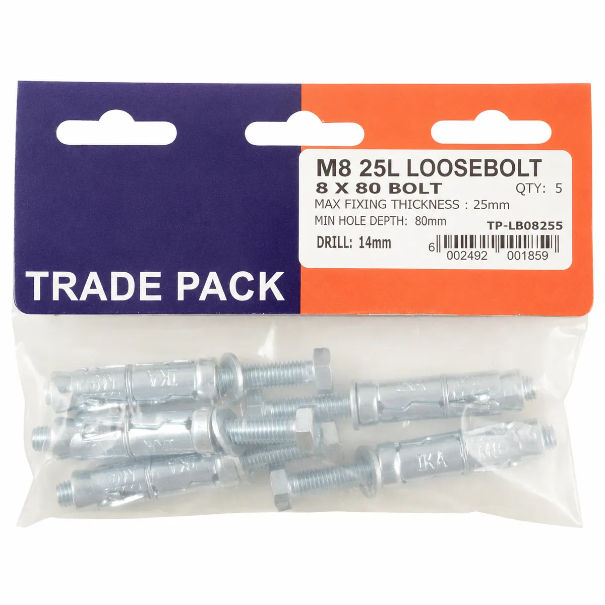 Loose Bolt Expansion Anchors - M825L - 8 x 80mm - 5 Pack