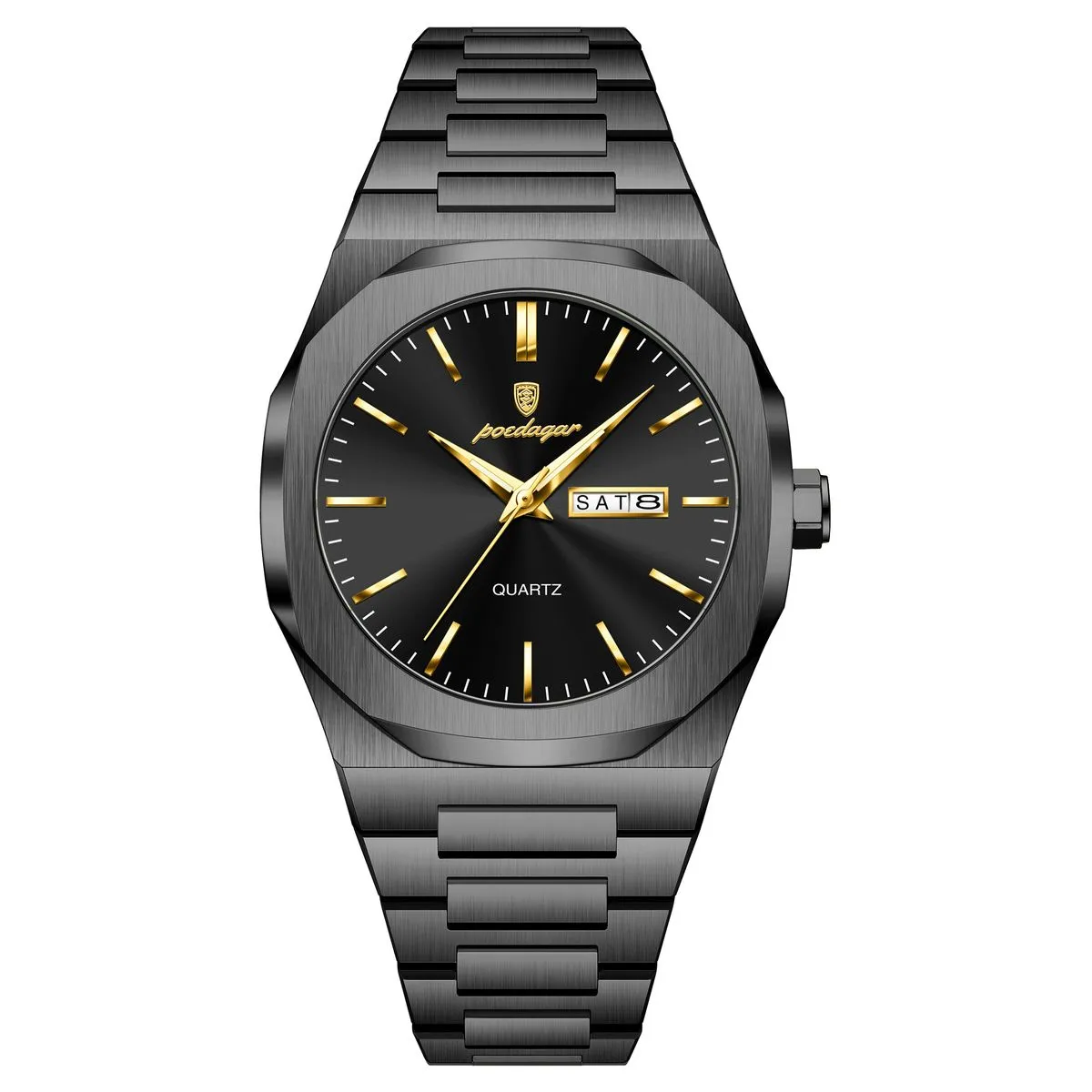 Poedagar Fashion Brand Male Waterproof Luminous Stainless Steel Clock