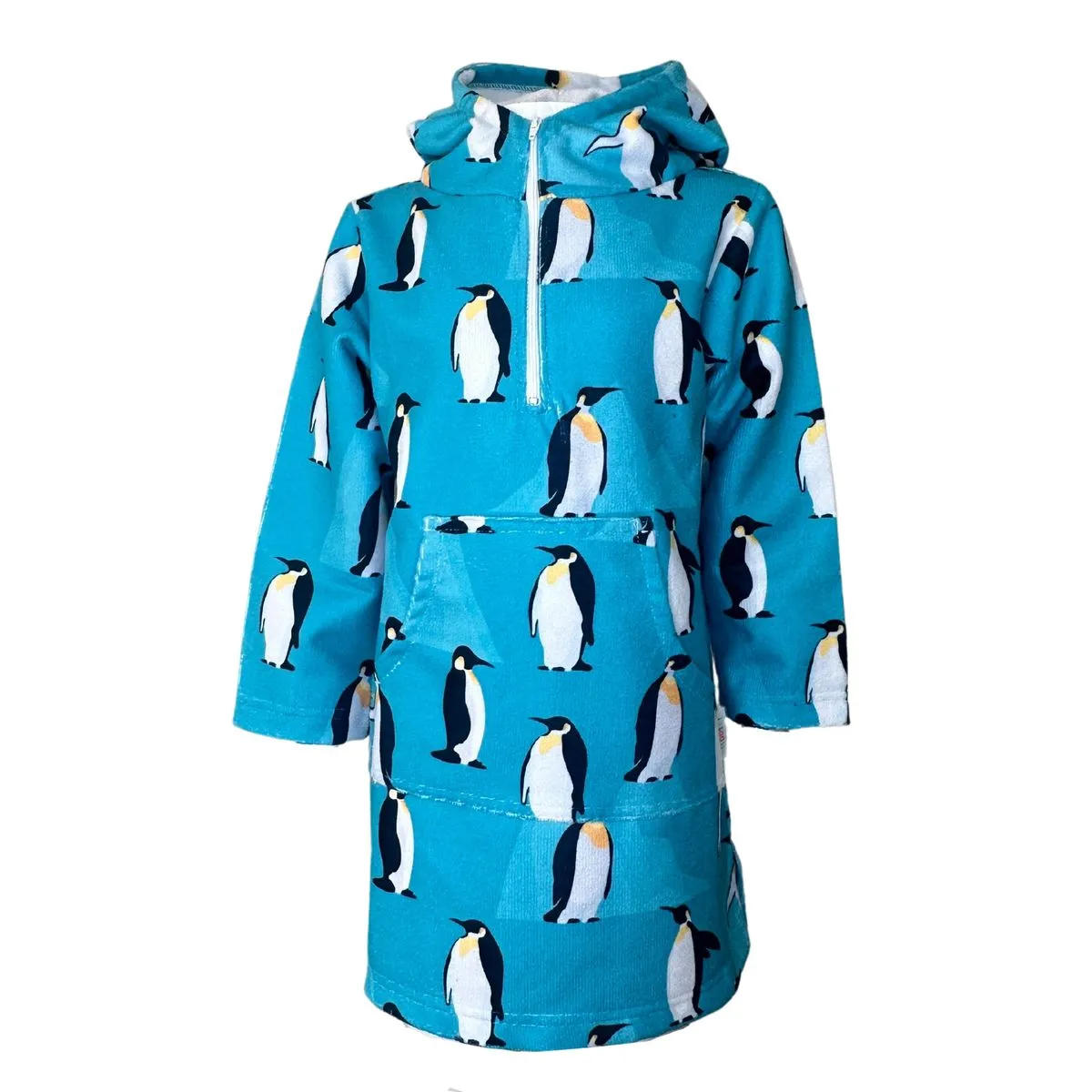 Moosel Hats Boys Hooded Beach Towel with Front Zip, Long Sleeves - Penguins