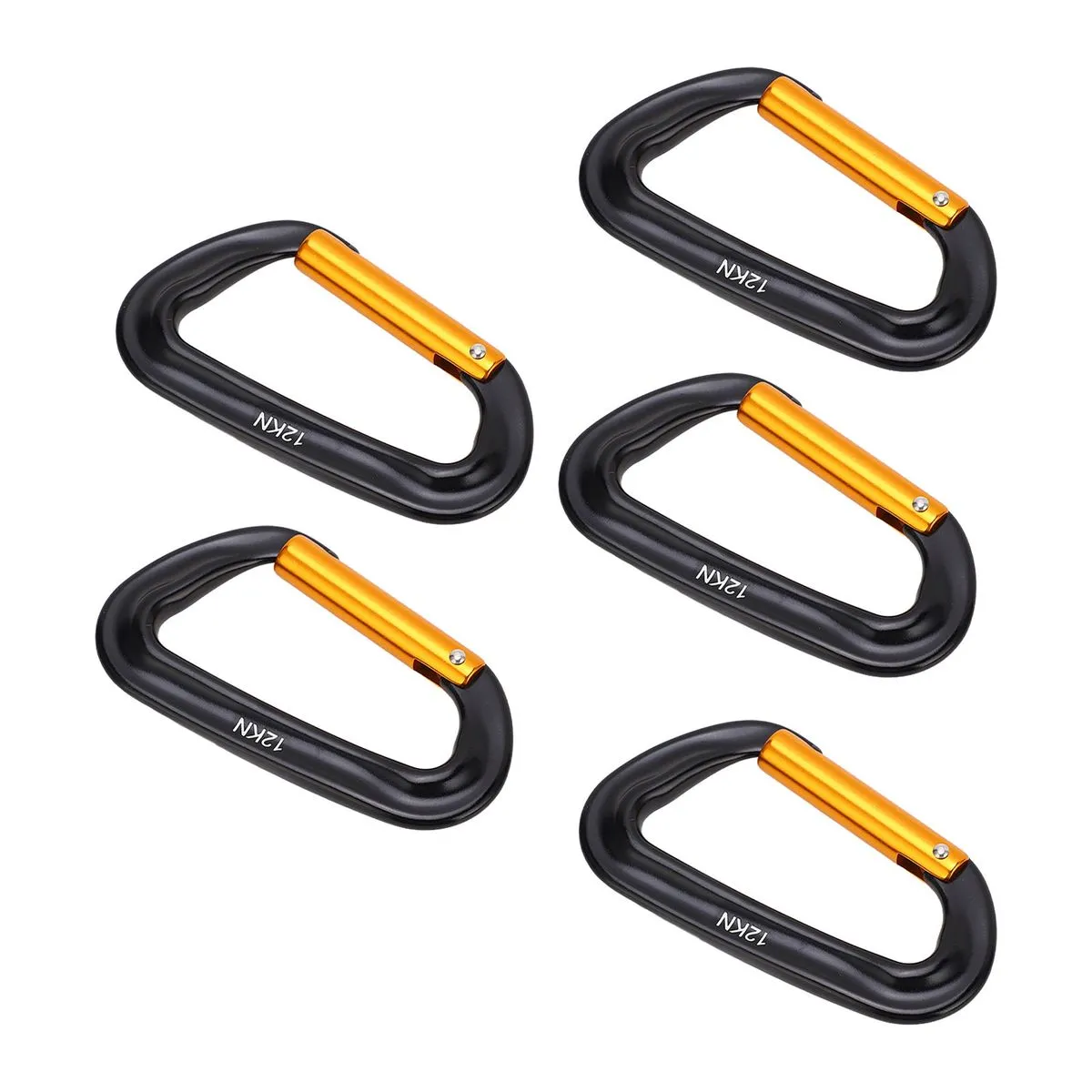 5 Pieces Black/Gold 12kN Climbing Carabiners
