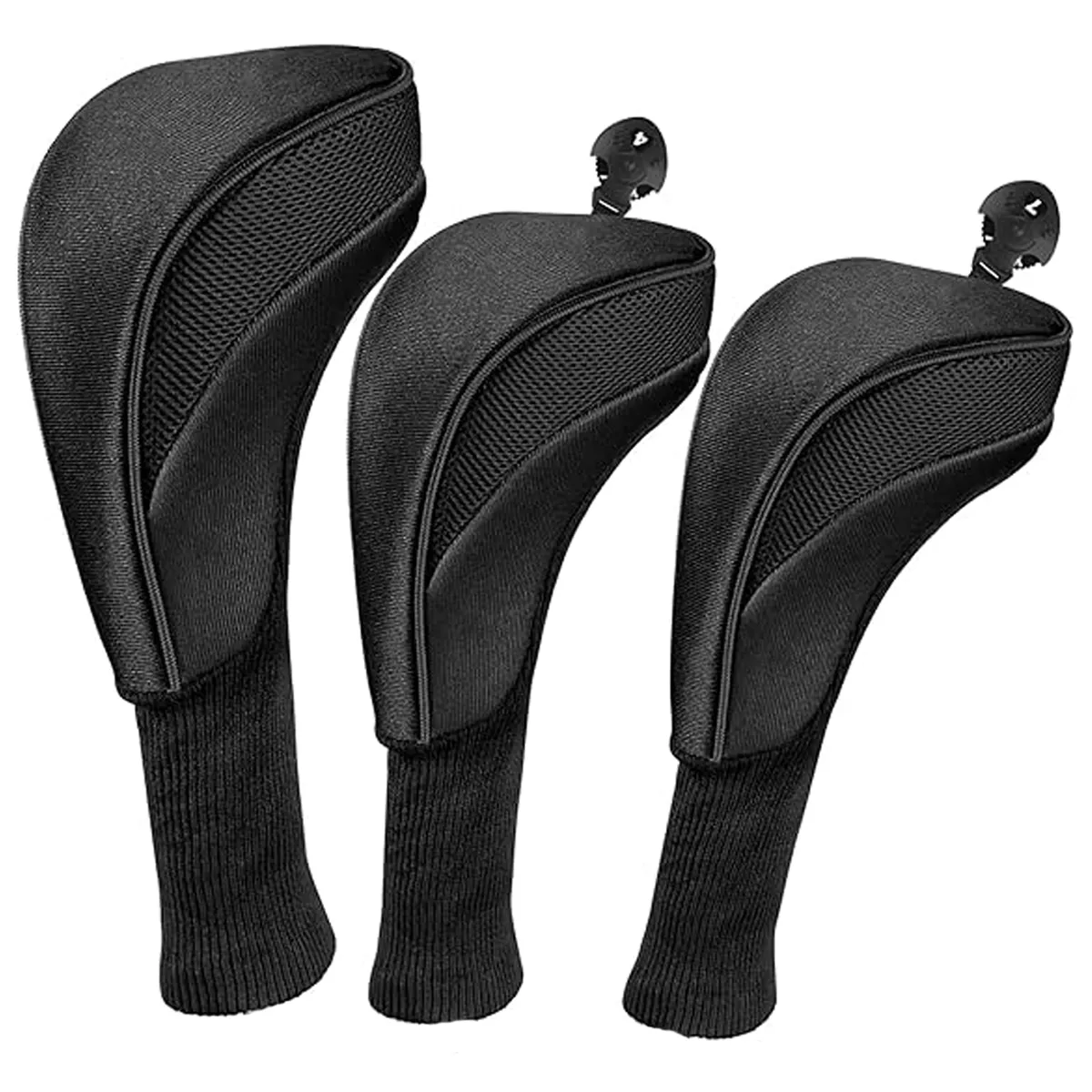 ARFAST - Elastic Long Neck Golf Club Covers With Number Labels - Set of 3 - Black