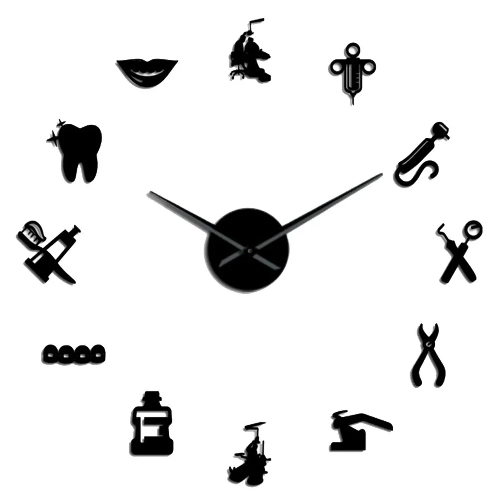 Dentist Tools Decorative DIY Large Wall Clock for Living Room - Black