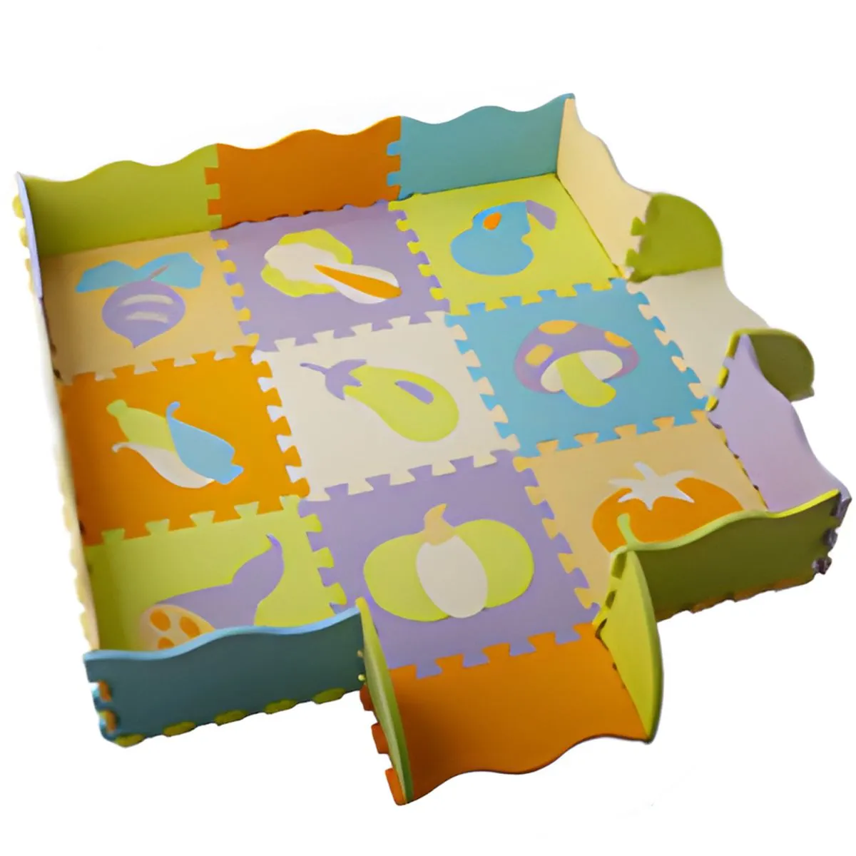 Foam Puzzle Play Mats for Kids 25Pcs Puzzle Floor Mat Play Pad with Fence - Green, Purple