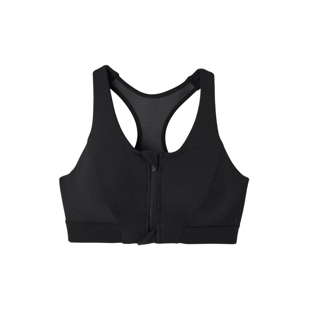 Decathlon Women's Medium Support Ribbed Zip-Up Sports Bra - Smoky Black