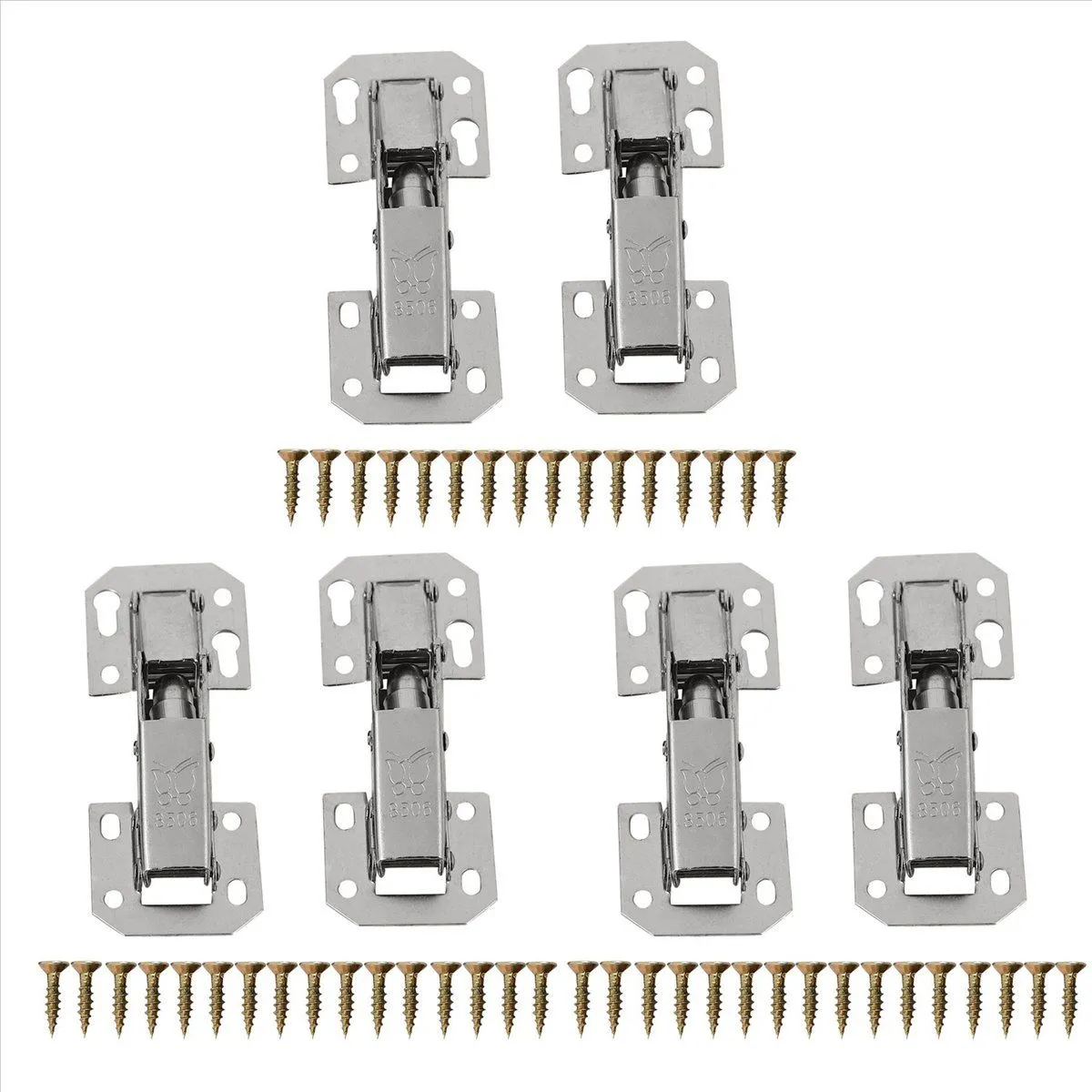 6Pcs Kitchen Cupboard Cabinet Wardrobe 90Degree Door Hinges & Screws