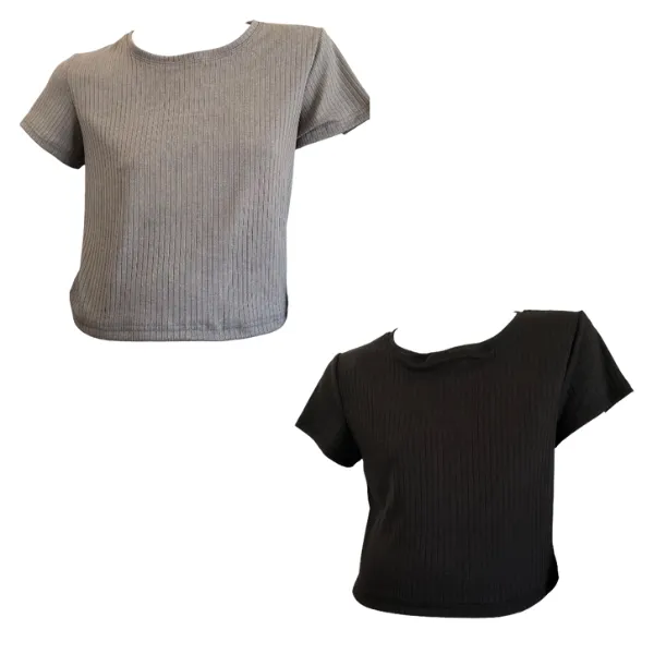 Maternity 2-Pack Short Sleeve Ribbed DTY Crop Tops Grey & Black