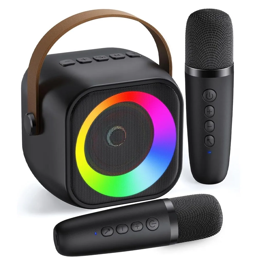 BezosMax Mini Karaoke Machine for Kids Adults, Karaoke Speaker with 2 Mic - Black