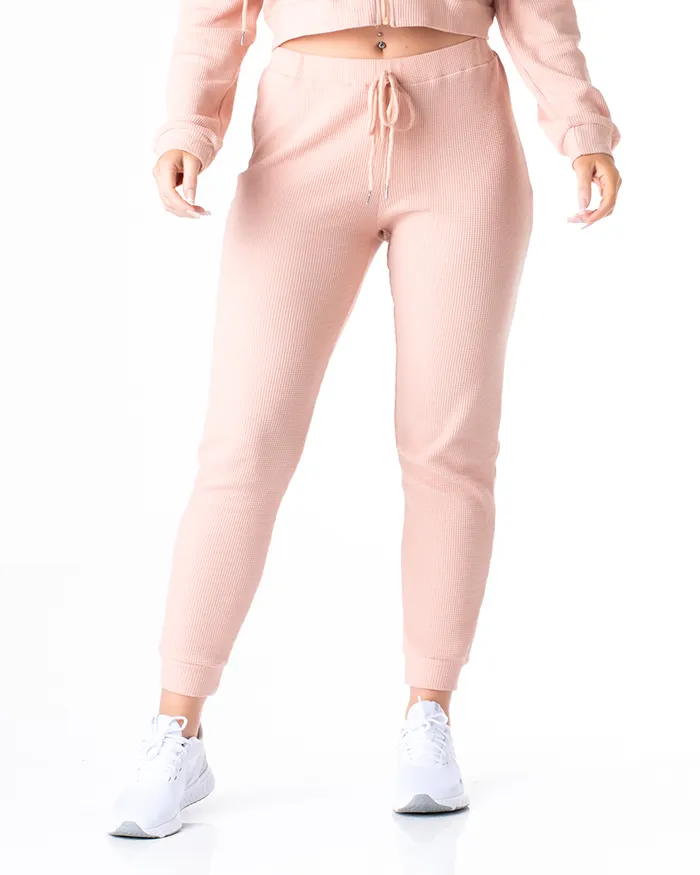 Knitted Waffled Loungewear Trousers -Blush -Comfort,Trackpants,Flexible Fit