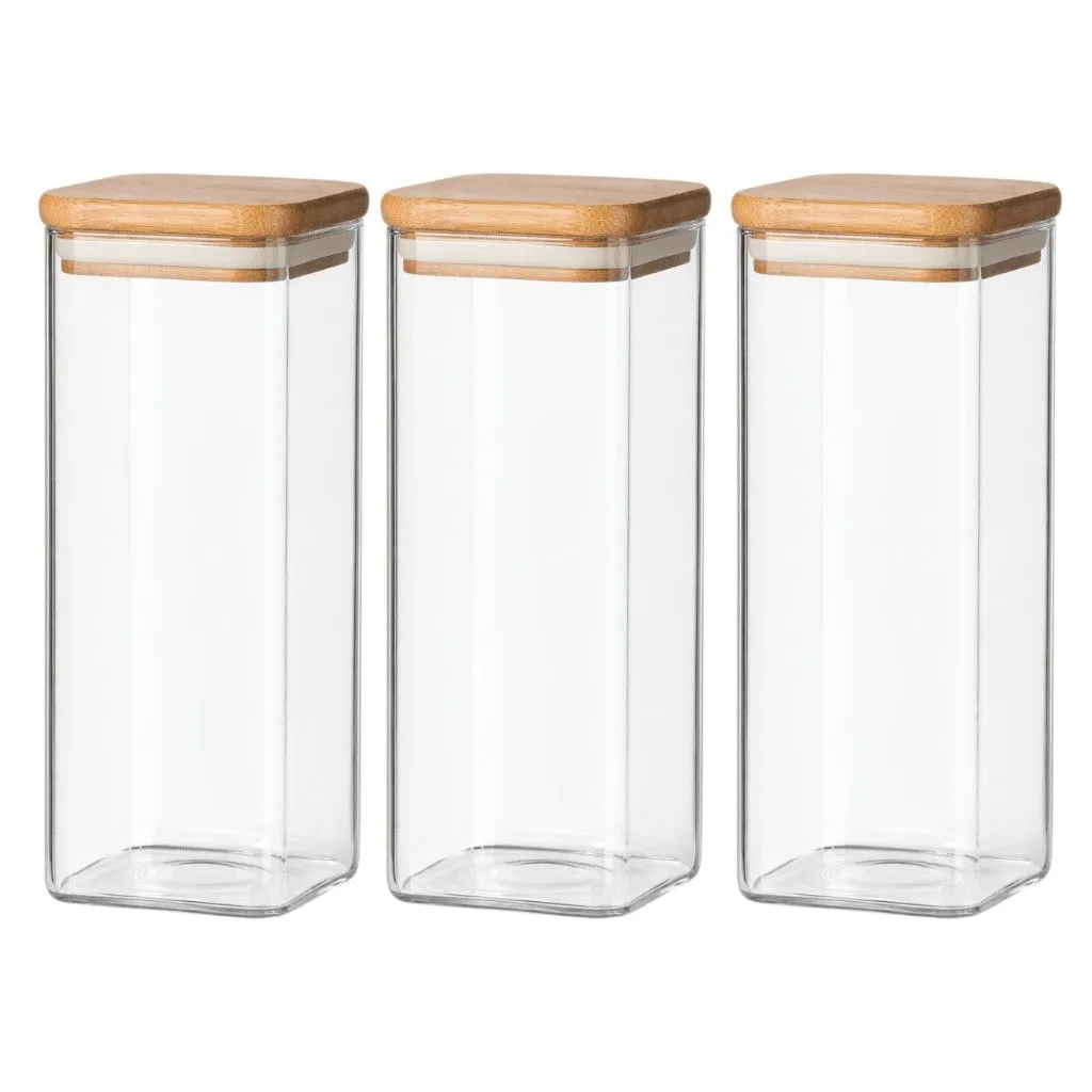 3 Pack - 15inch Square Glass Storage Container With Lid - Transparent
