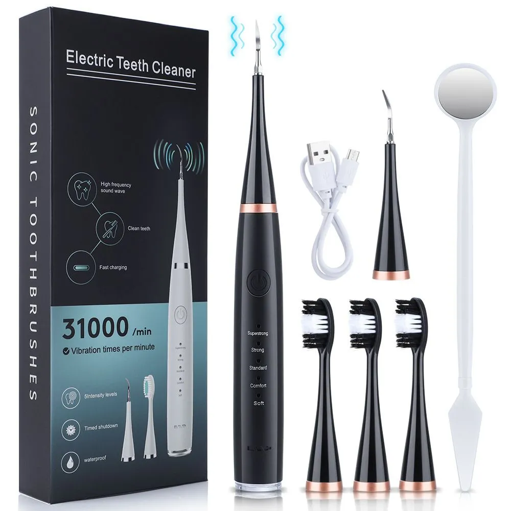 Ultrasonic Electric Teeth Cleaner And Dental Calculus Remover Kit - Black