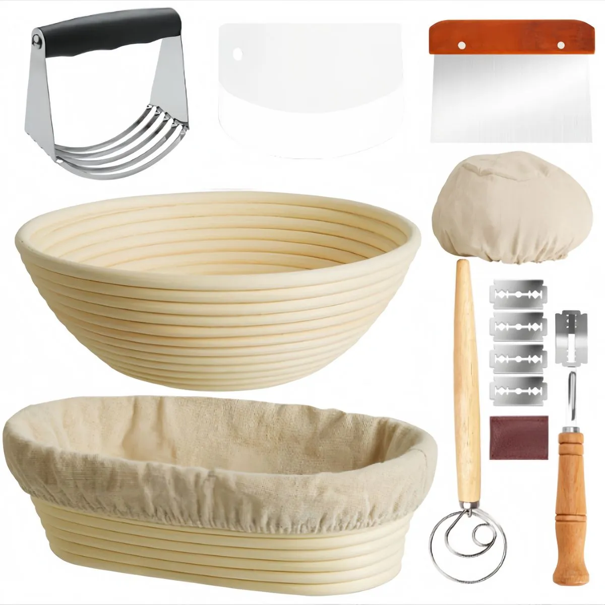 14 Piece Bread Proofing Basket Sourdough Baking Supplies Starter Kit