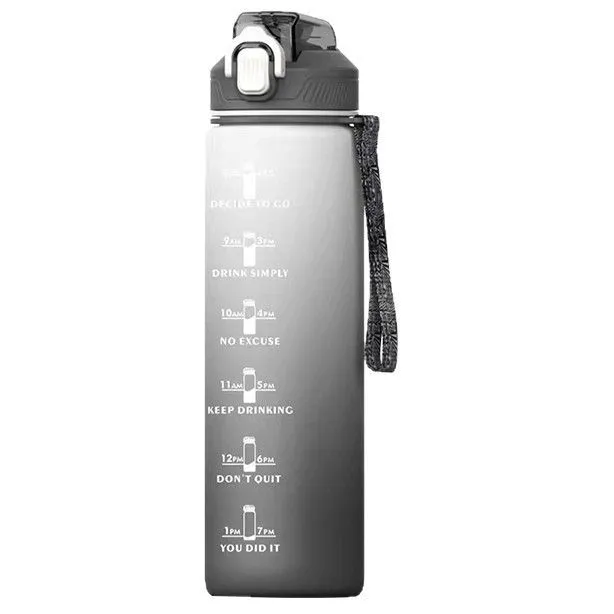 Sports Water Bottle with Straw & Time Marker - Leakproof BPA Free - 32oz