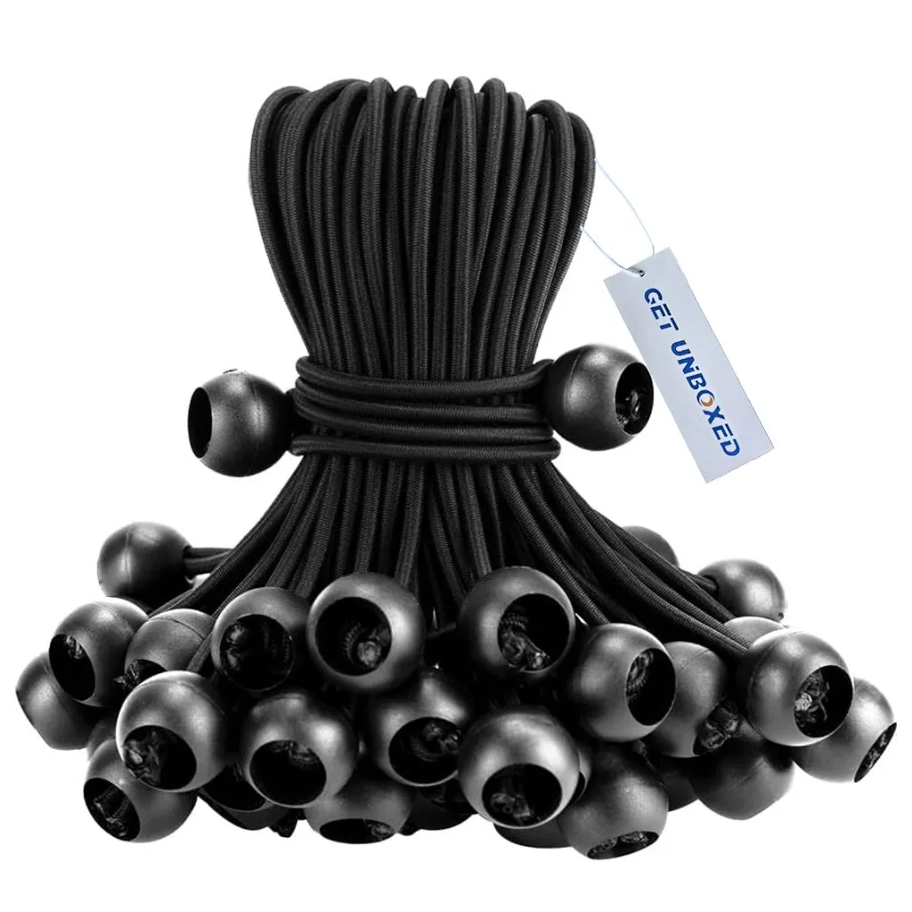 GET UNBOXED 50 Piece Bungee Cords with Ball for Outdoor Canopy Tents Black