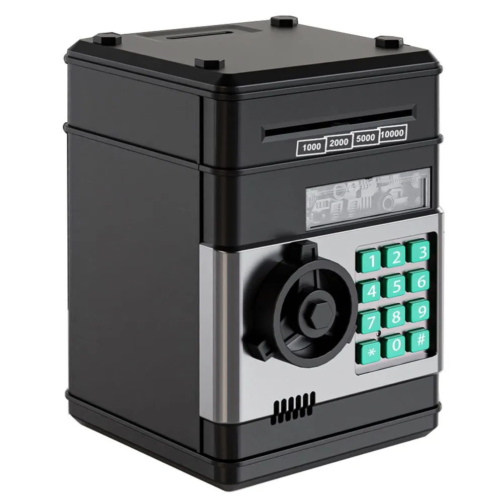 Electronic Piggy Bank, ATM Coin Bank Money Saving Box with Password - Black