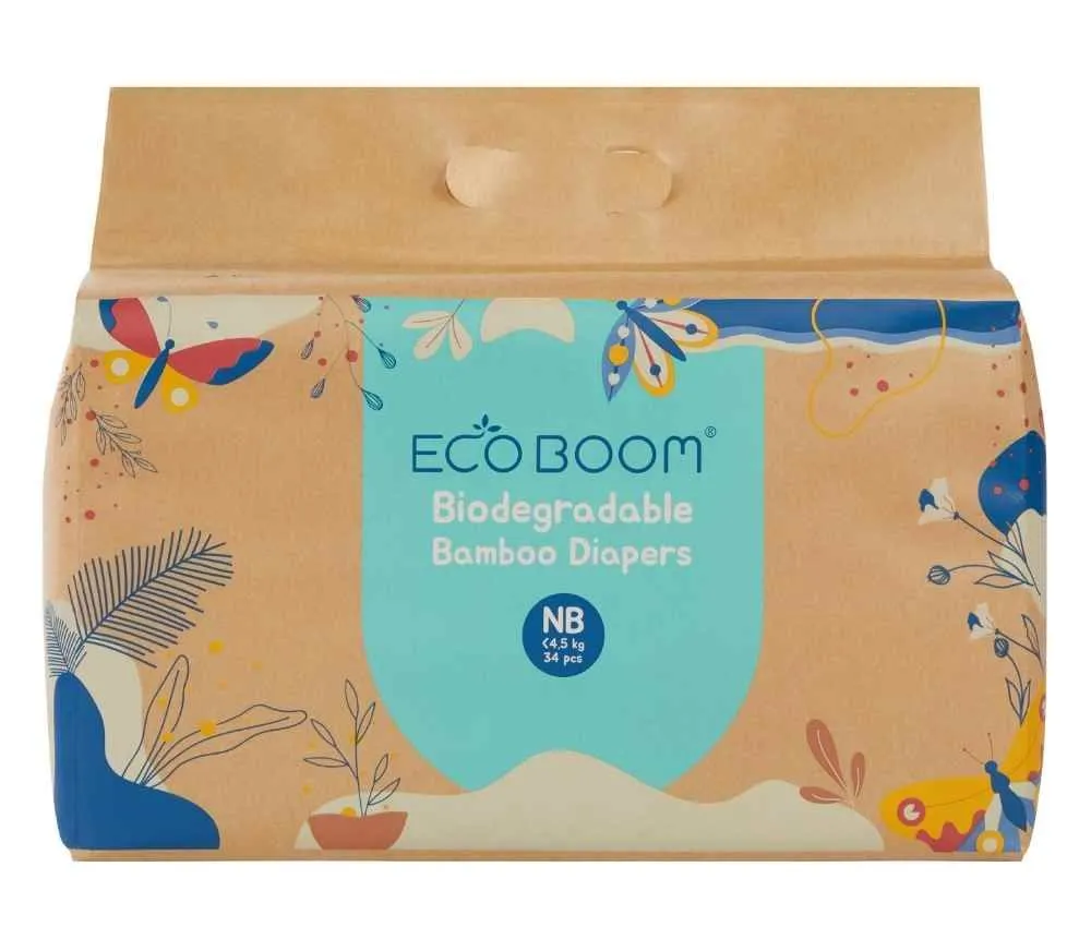 Eco Boom Joy Bamboo Nappies New Born - 204 Piece Biodegradable Eco-Friendly