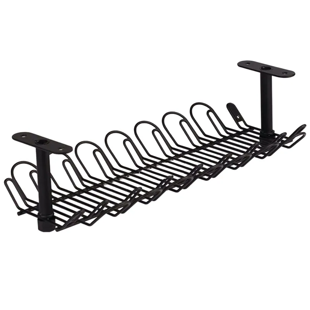 Home Office Under Table Cable Storage Rack (36cm) - Black