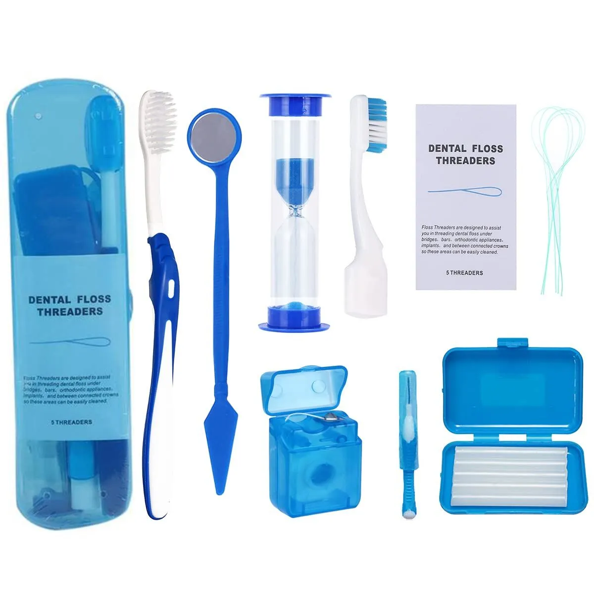 8Pc Set- Orthodontic Dental Oral Care Kit for Braces - Blue