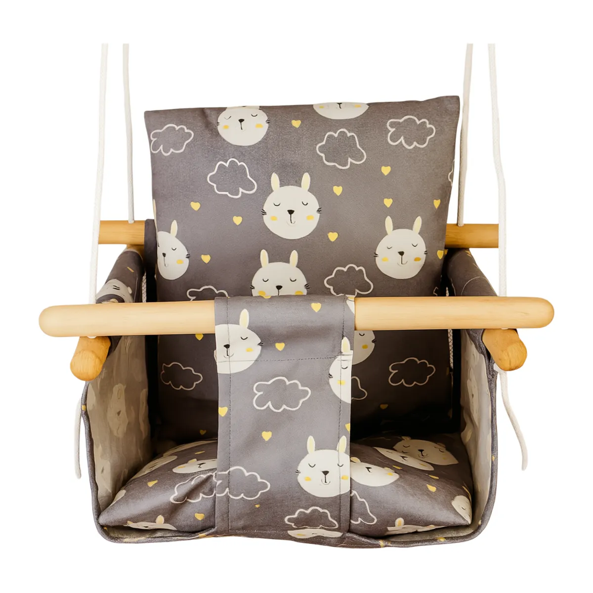 Toddler Swing Seat - Wooden Hanging Chair with Safety Harness