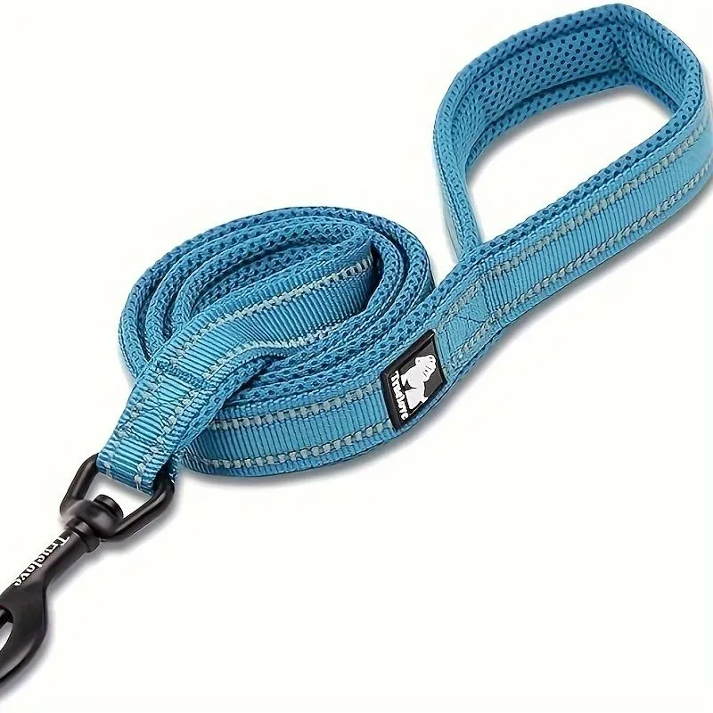 Reflective Striped Dog Leash Soft Padded Handle Durable Night Safety Walkin - Black