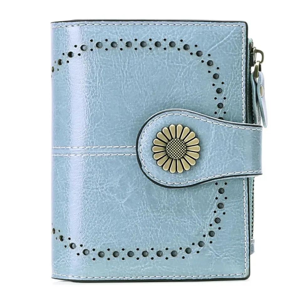 Fashion RFID Wallet Women Clutch Credit Card Holder Ladies Bag short Wallet - Light blue