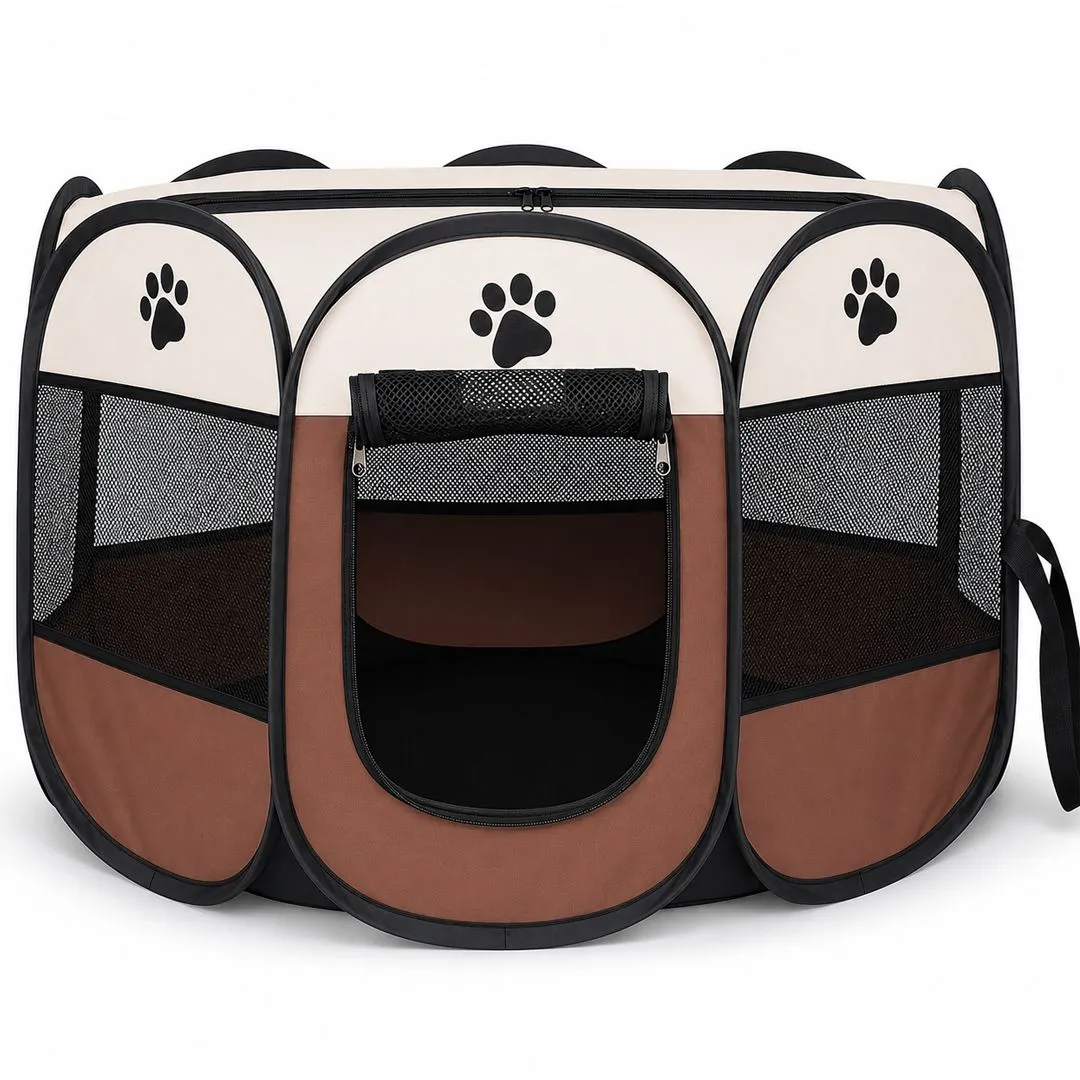 Pet Playpen for Dog/Cat Foldable Puppy Exercise Kennel Tent - Large - Brown