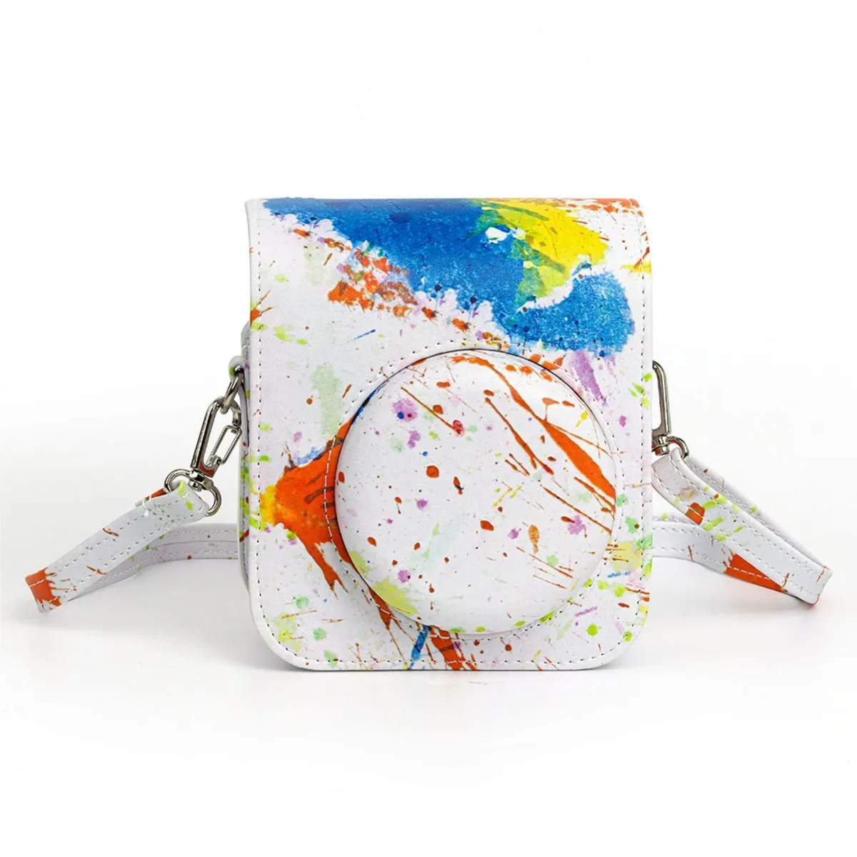 Color Art Camera Case Compatible with Fujifilm Instax Mini 12 Adjustable Strap - White