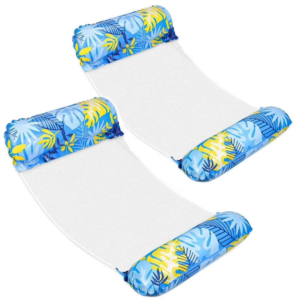 2 Pack - Water Inflatable Hammock Sofa Floating Bed - Leaf Design - Blue/Blue