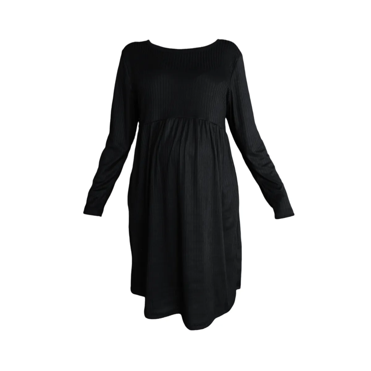 Maternity - Smock Casual Rib Dress - Long Sleeve - Up to 6XL - Black