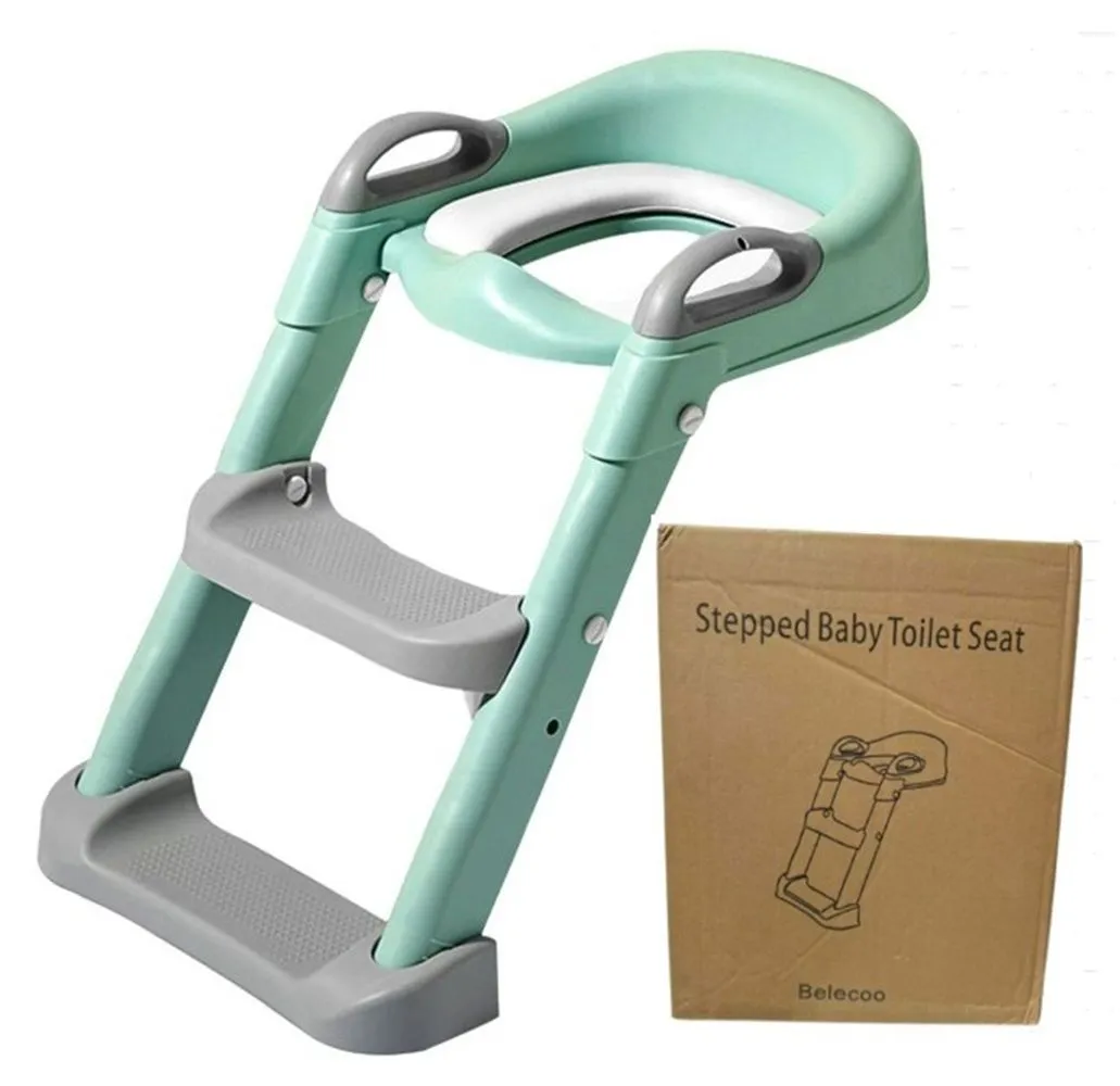 High Quality Foldable Children's Potty Training Toilet Seat Ladder Step - Green