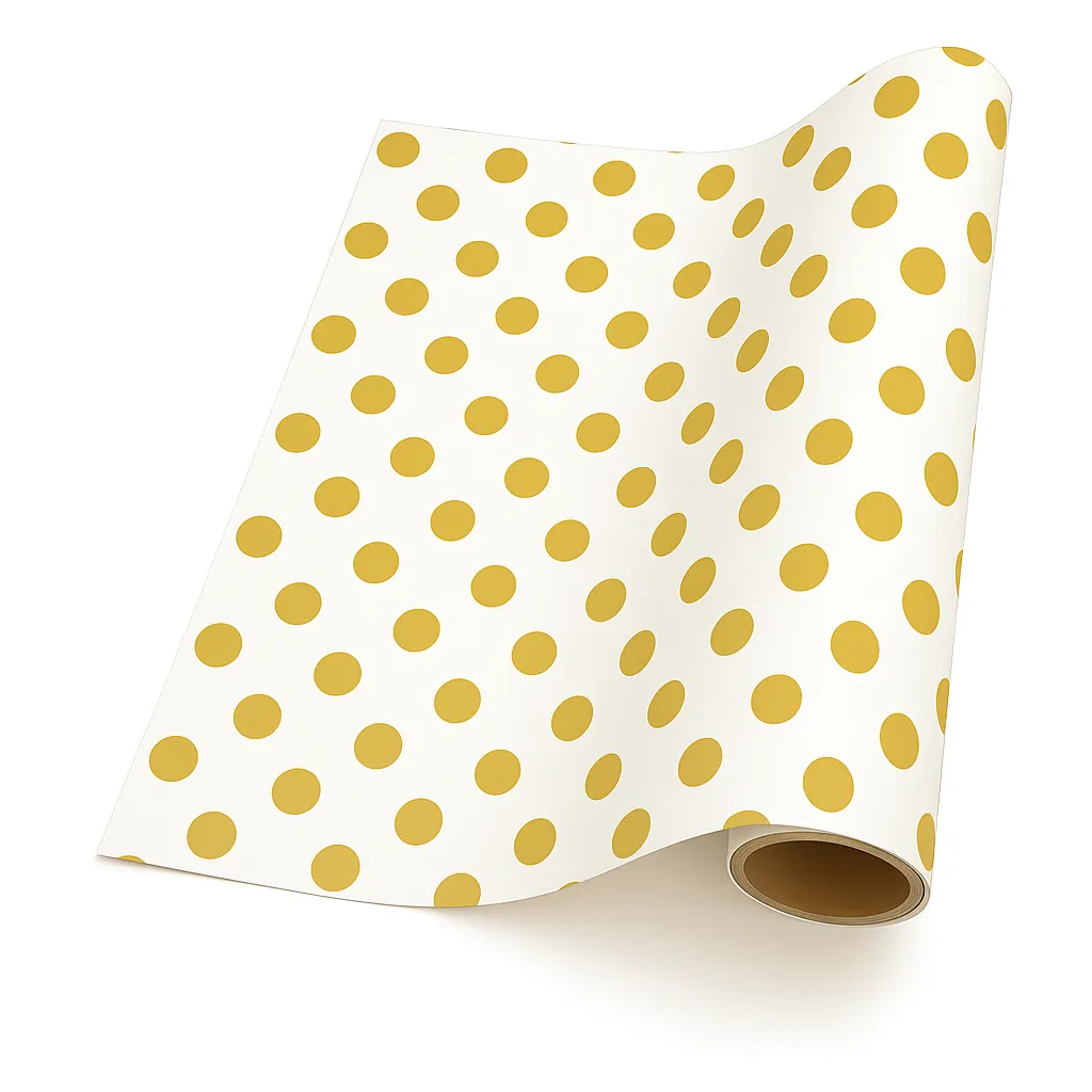 Gift Wrapping Paper 5m Roll - Gold on Pearl Stripe & Dot - Gold on Pearl Dot