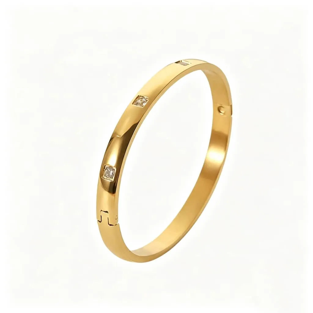 Silver-Toned Rhinestone Accent Bangle Bracelet - Gold