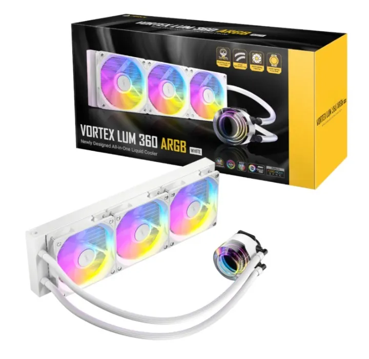 360 ARGB AIO CPU Cooler (White) - Dynamic RGB Sync and Low-Noise Operation