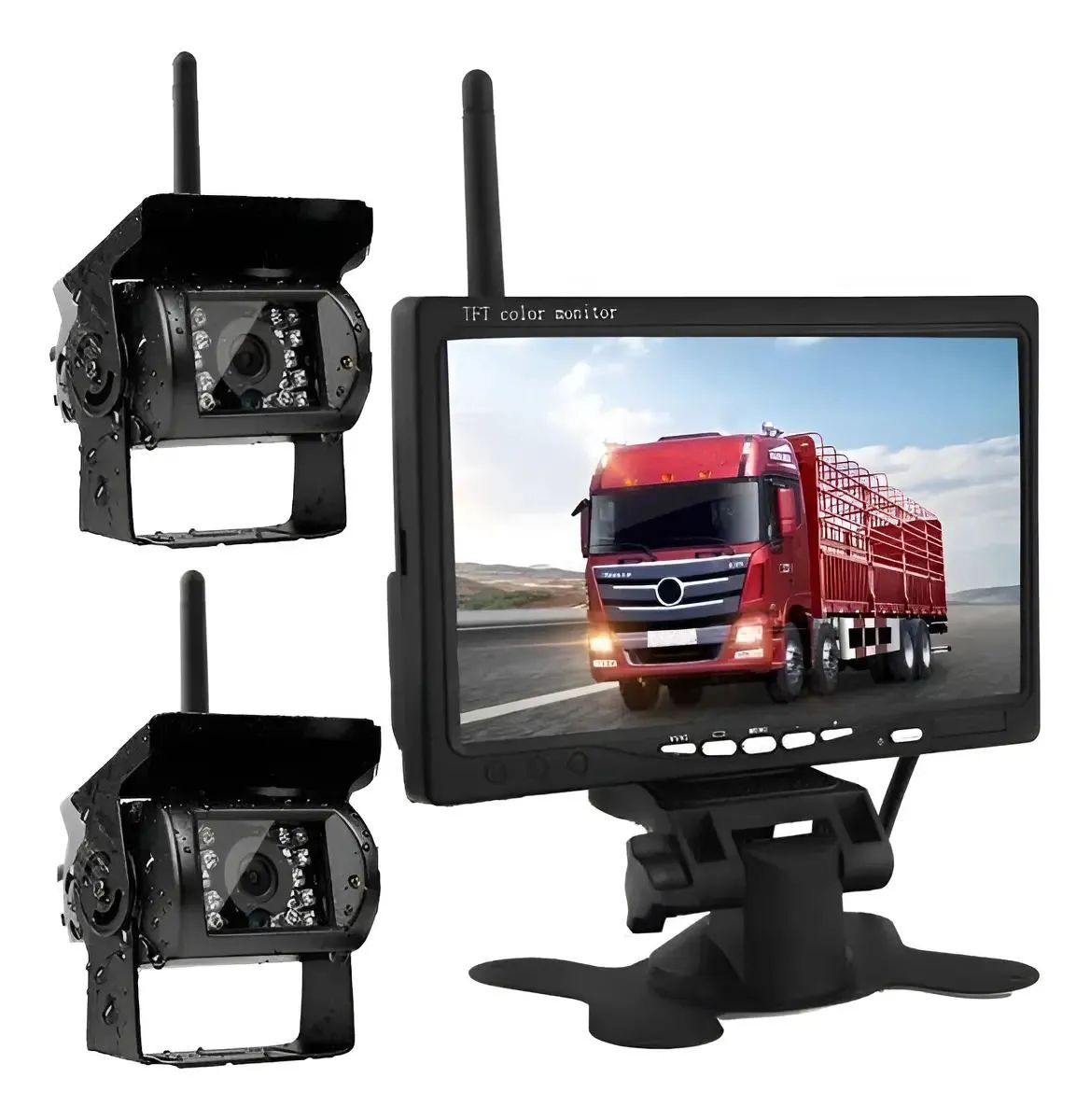 7-Inch Wireless Rear View Monitor for Trucks and Motorhomes with 2 Cameras