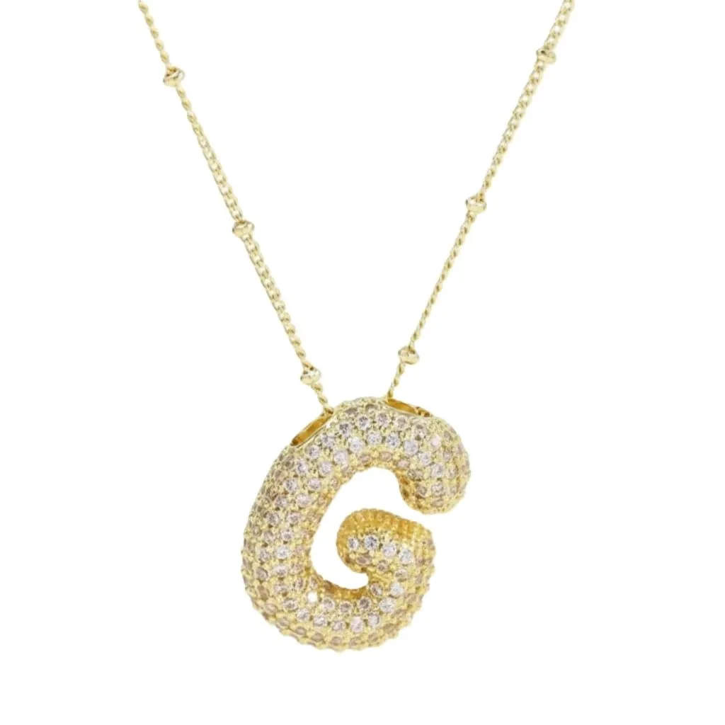 ALPHABET Bubble Letter Necklace for Women, Initial Necklace -G - Gold
