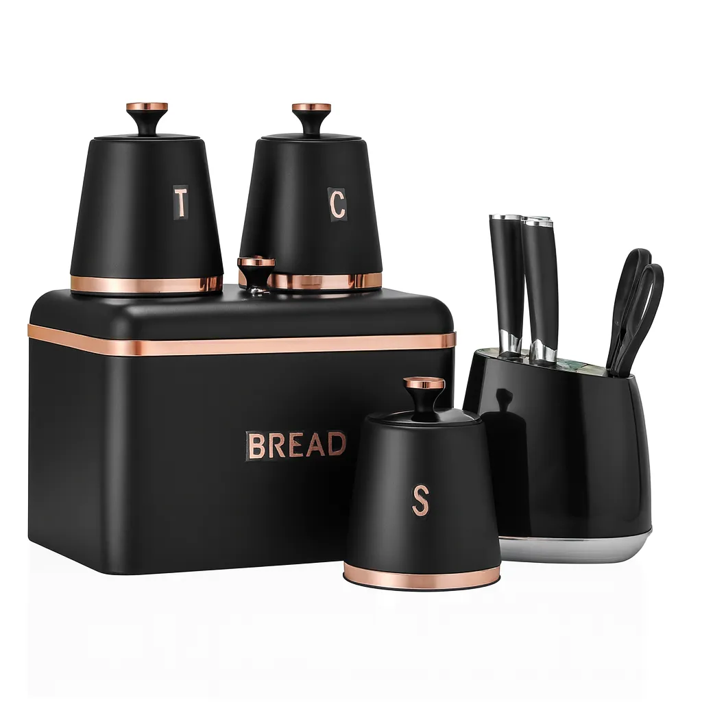 11-Piece Kitchen Storage Set with Bread Bin, Canisters, and Knife Block
