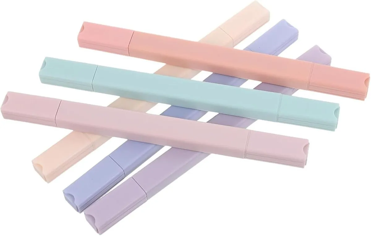6pcs Double-ended Marker Pen Highlighter Book Markers Smooth Writing No