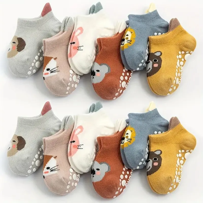 Non Slip Grain Socks for 1-3 Yrs Kids - 6 Pairs