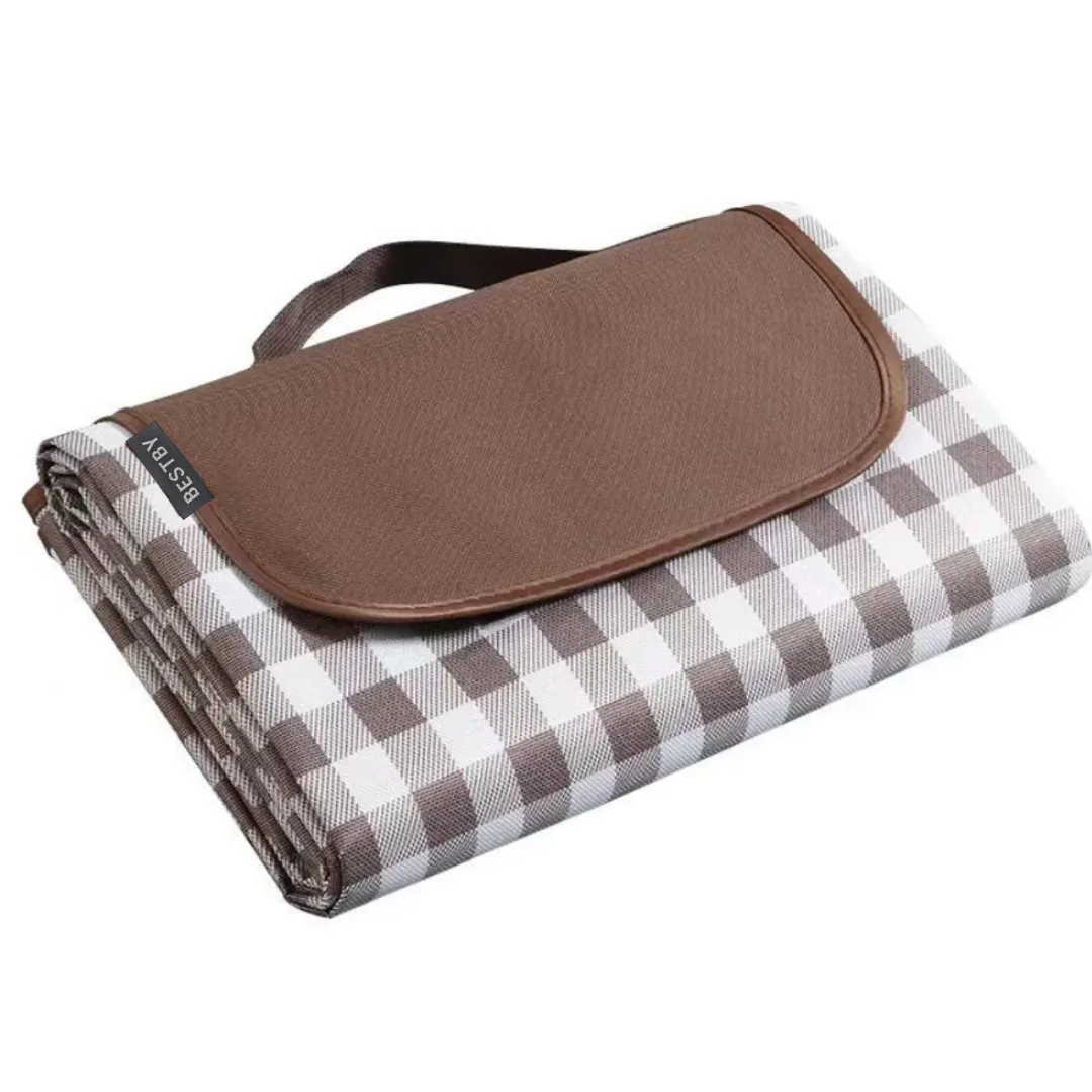 Bestby - 2x2m Extra Large Outdoor Camping Picnic Beach Mat/Blanket - Brown White 