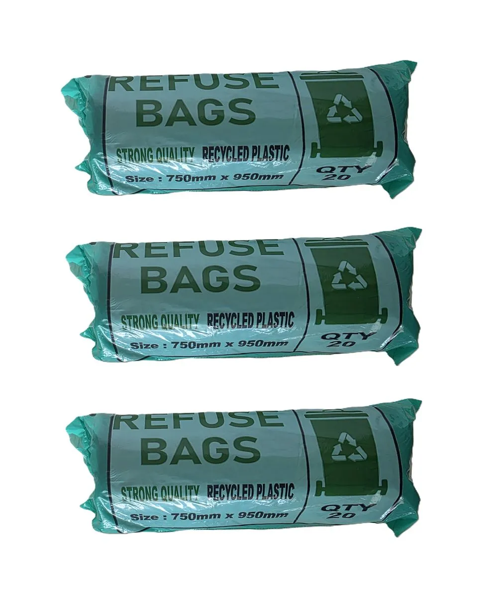 3-Pack Black Plastic Refuse Bags 75cm x 95cm