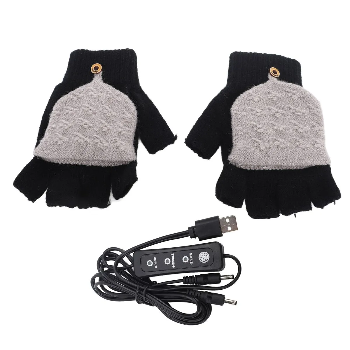 Black USB Heated Fingerless Winter Gloves Daily Use