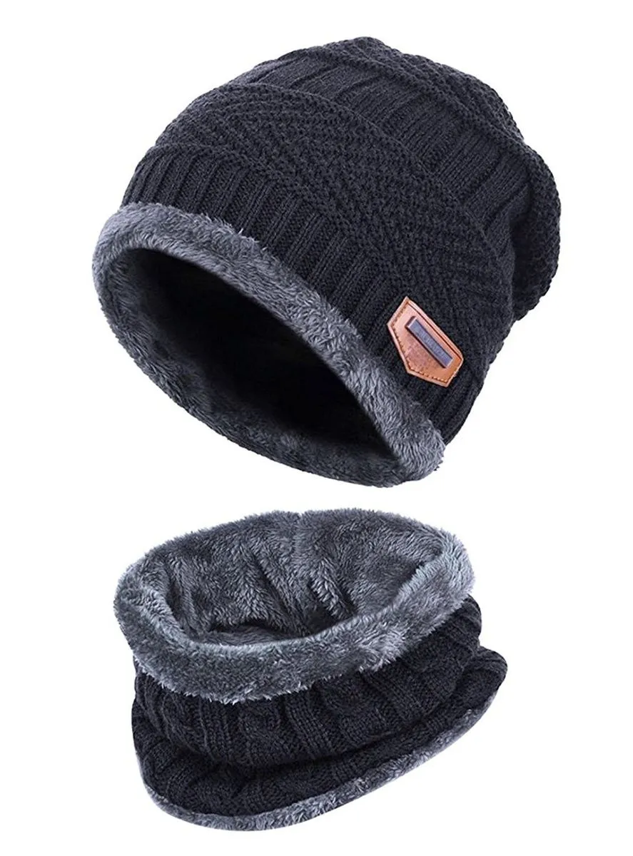 Unisex M/W & B/G Outdoor Ski Thick Hat Scarf Beanie Skull for Winter - B