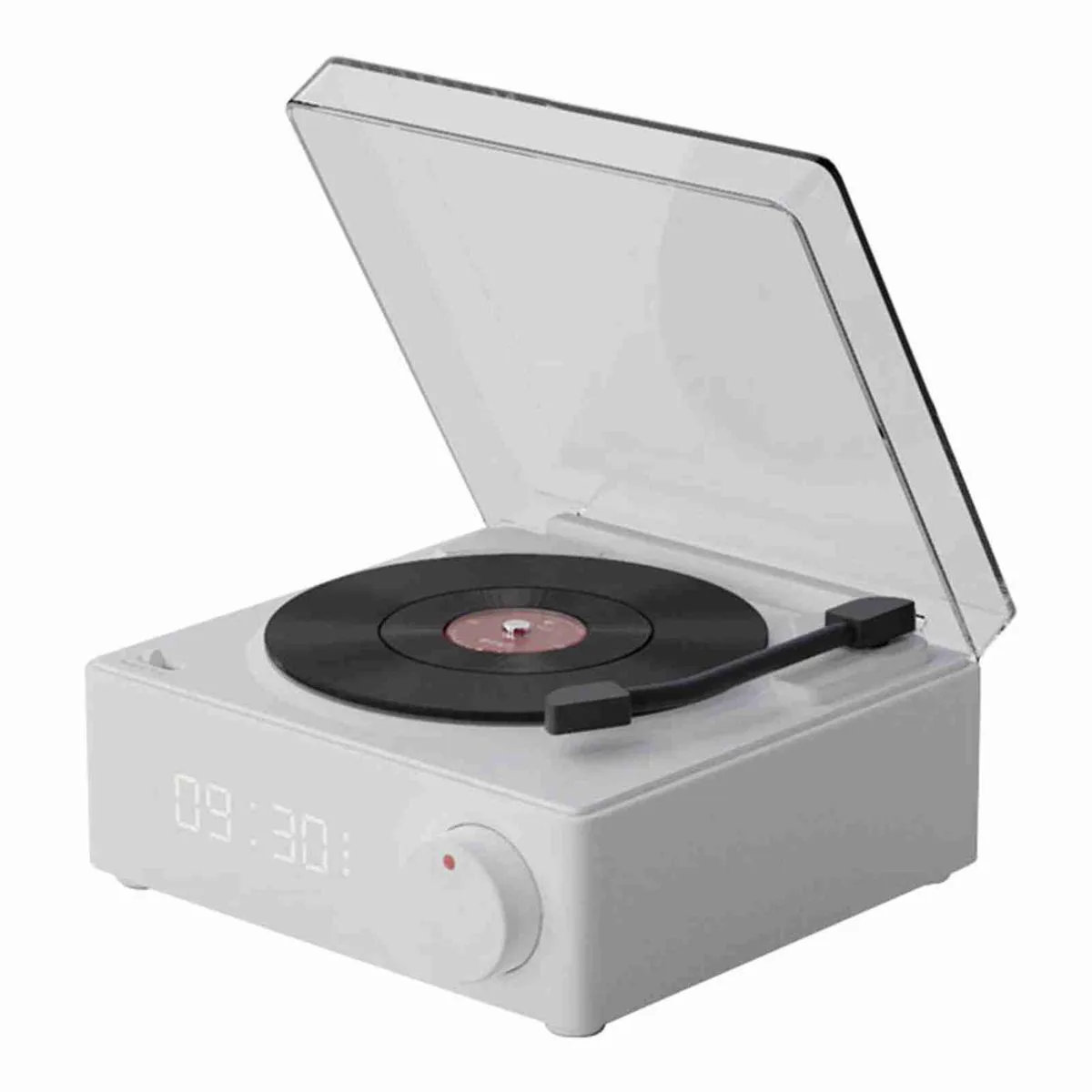 Rotating Vinyl Disc Alarm Clock Speaker Retro Clock Bluetooth Speaker White