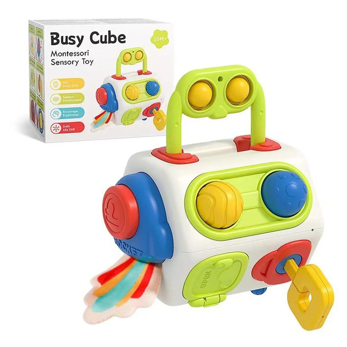 Busy Cube for Toddlers Montessori Sensory Activity Cube 8-Sided