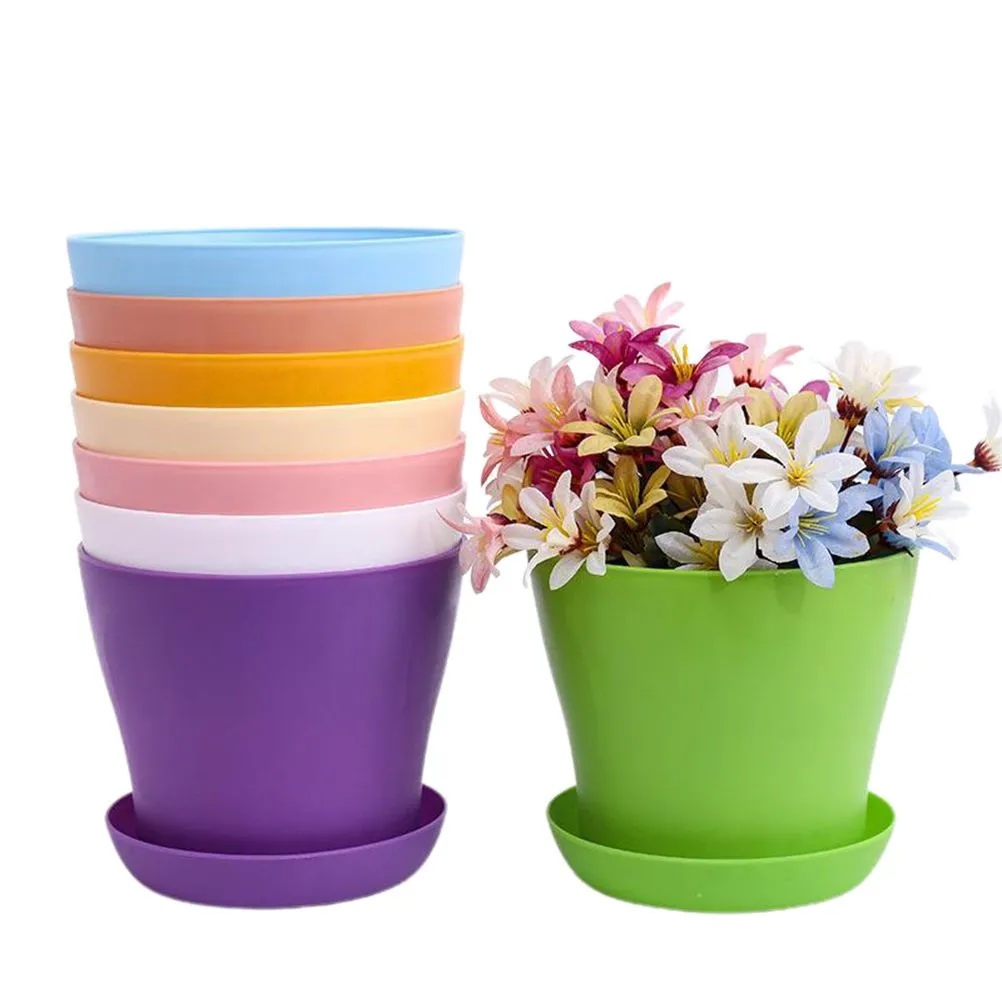 7 Pieces Plastic Plant Pots With Trays For Indoor Plants