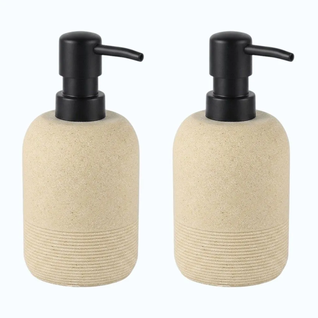 2 Pack - Stone-Textured Pump Bottles For Bathroom & Vanity Use - Beige 