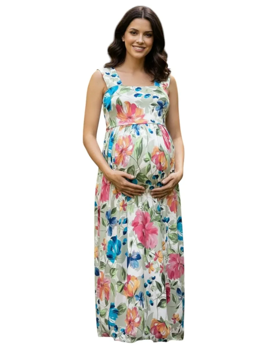Maternity Wide Strap Maternity Maxi Dress Spring Floral