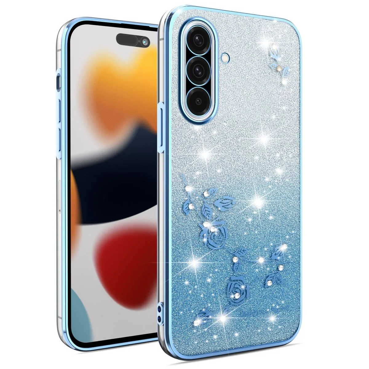 Flowers Diamond Shining Phone Case Compatible With Samsung Galaxy A16 - Blue