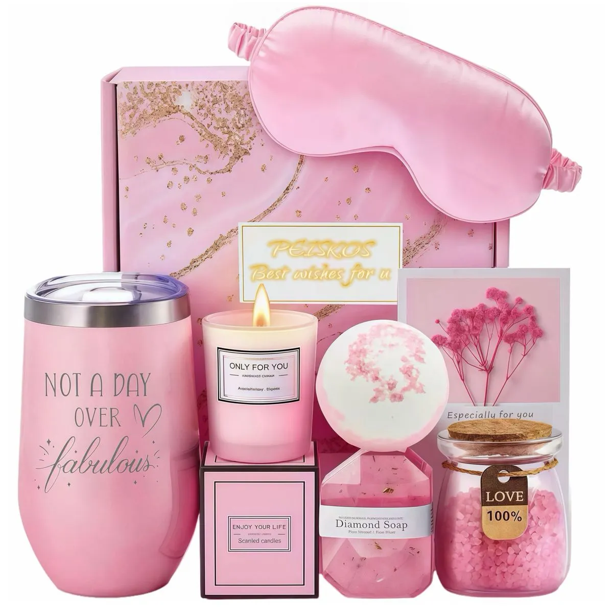 PEISKOS Luxury Spa Gift Basket Set with Bath Essentials, Gifts for Women - ROSE
